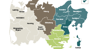 Kort over kommuner i Region Midtjylland